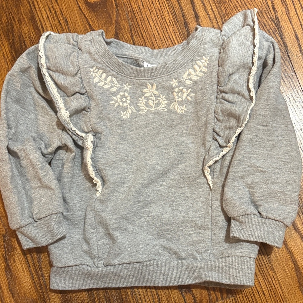 Janie and Jack Gray Ruffle Trim Floral Sweatshirt 2T